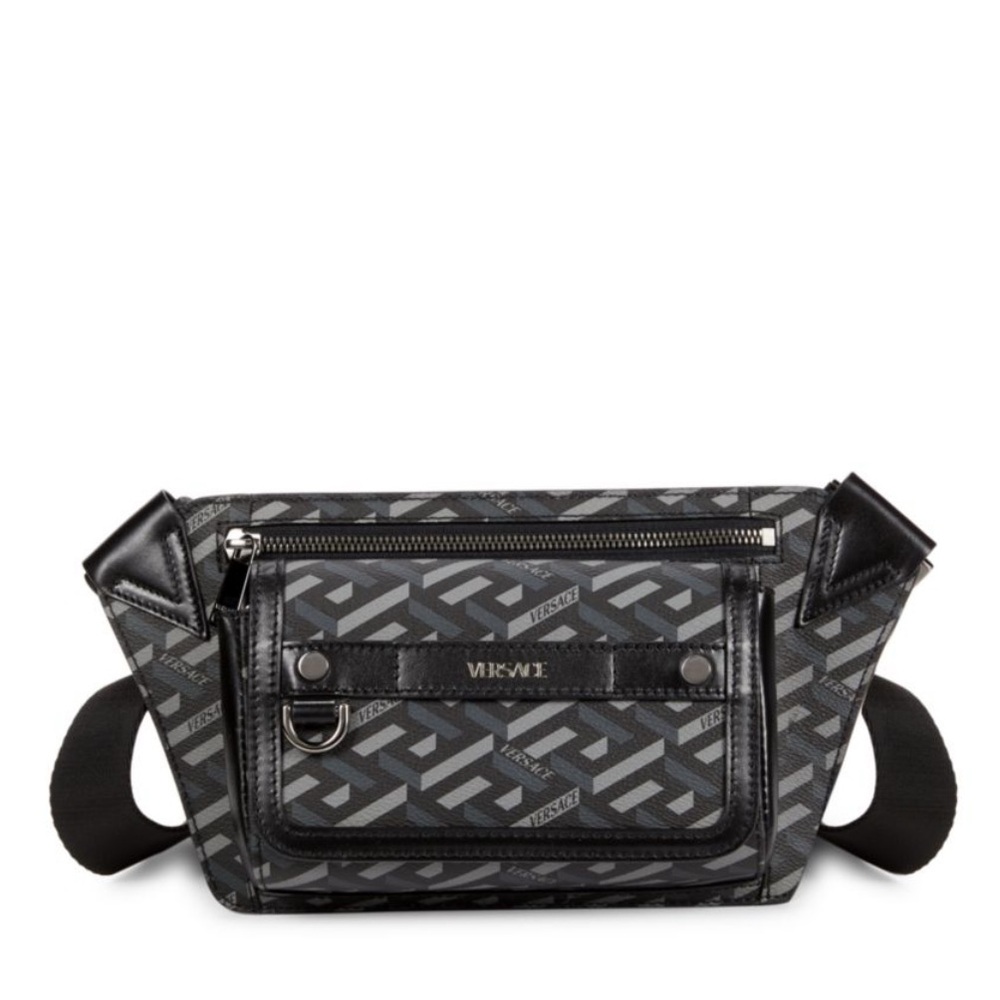 Versace unisex la Greca leather logo monogram all over sling or belt bag NEW - Picture 1 of 11